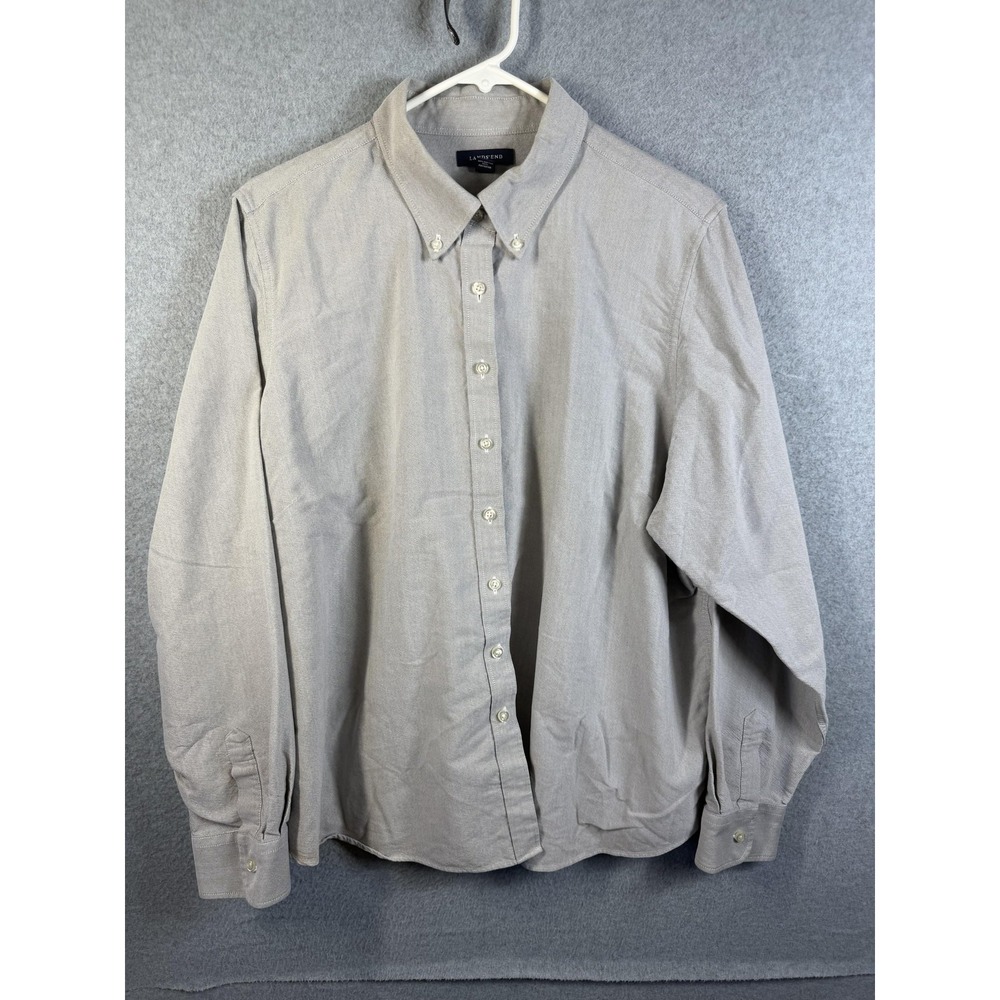 Lands' End Shirt Womens 2X Gray Button Up Long Sleeve Cotton Blend Plus Top